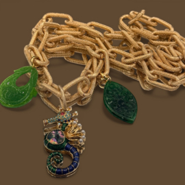 Lange ketting seahorse en jade