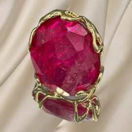 Roze kwarts statement ring