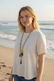 Lange ketting seahorse en jade