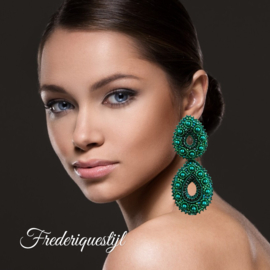 Couture oorbellen double drop green