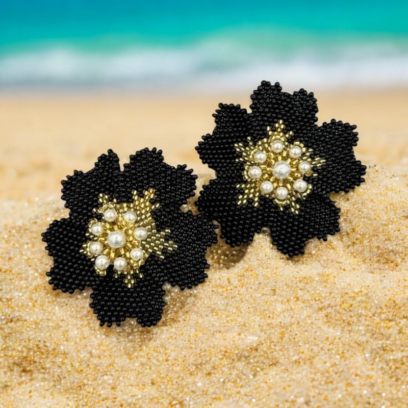 Black flowers with pearls