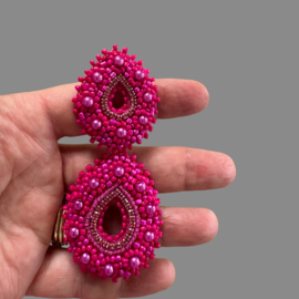 Couture oorbellen double drop fuchsia