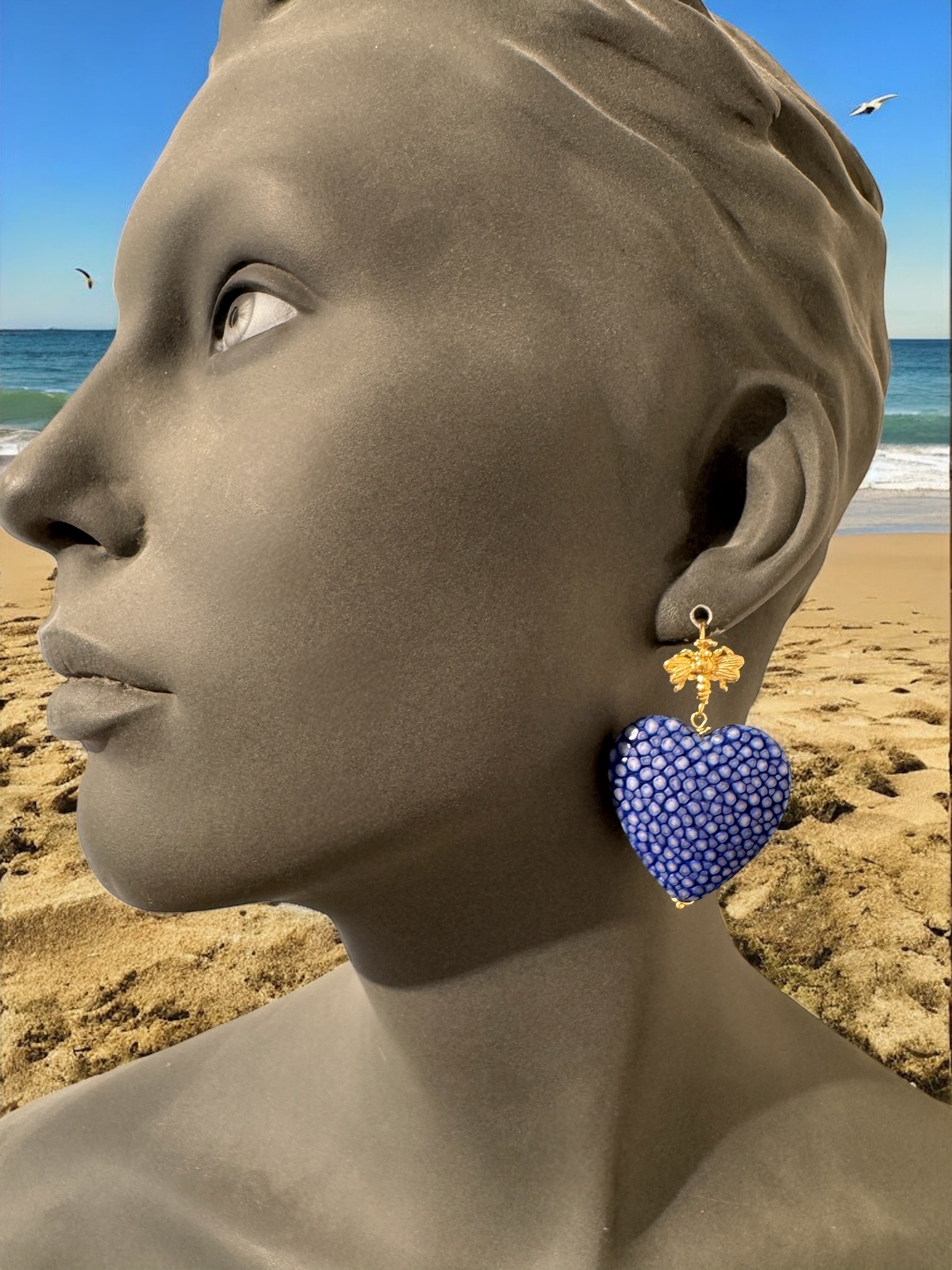 Vermeil oorbellen blauw roggenleer
