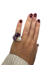 Ring amethist en parel