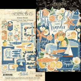 Graphic 45 Scenic Route Chipboard Pieces, Tags & Frames