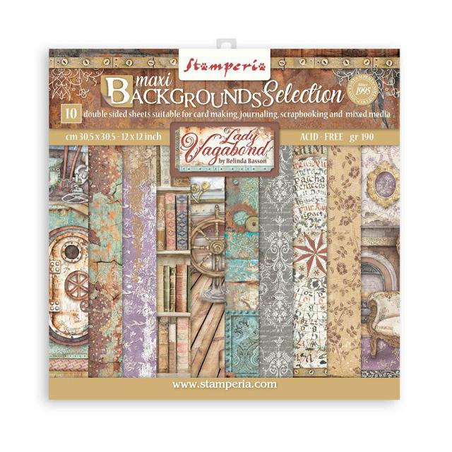 Stamperia Lady Vagabond Maxi Backgrounds 12x12 Inch Paper Pack