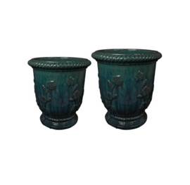 AANBIEDING! Set van 2 stuks Keramiek schaal 'Daisy' glanzend blauw Ø41 x H45 cm