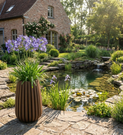 Hardhouten plantenbak rond 'Mori Sphere' Kleur: bruin | Ø53 x H80 cm