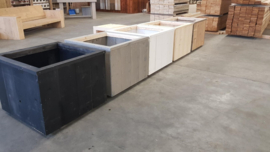 Steigerhouten plantenbak op wielen - geschaafd wit 150x46x60 cm