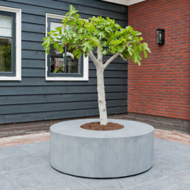 Ronde stonelook bloembak + zitting`Omaha` Ø140 x H47.5 cm | Kleur: Grey