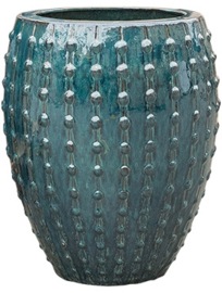 Keramiek plantenbak  'Lucia' glanzend petrolblauw D54 x H67 cm