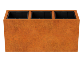 Cortenstaal plantenbak rechthoek met uitneembare vakverdeling 'Vidam' 125 x 45 x 60 cm