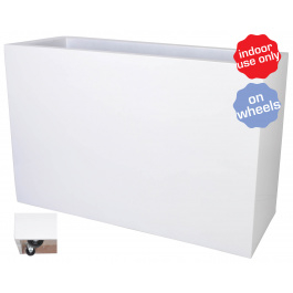 Rechthoekige Fiberstone plantenbak op wielen L100 x B40 x H80 cm. Kleur: Shiny White