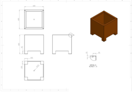 CorTenstaal plantenbak 'Premium' op poten 60x60x60 cm