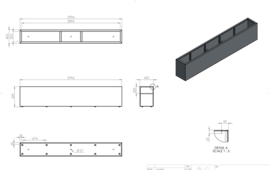 Aluminium plantenbak langwerpig`Border` 300x40x60 cm