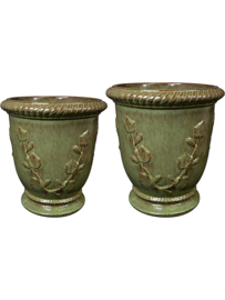 AANBIEDING! Set van 2 stuks Keramiek schaal 'Daisy' glanzend groen Ø41 x H45 cm