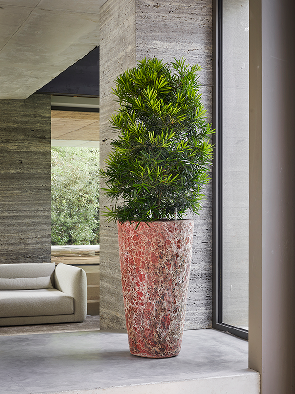Keramiek plantenbak gemeleerd red lava Ø46 x H85 cm