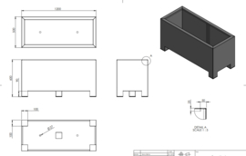 Aluminium plantenbak langwerpig 'Border op poten' 120x50x60 cm