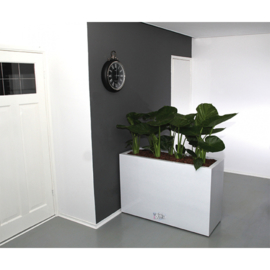 Rechthoekige Fiberstone plantenbak op wielen L120 x B45 x H80 cm. Kleur: Shiny White