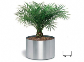 RVS plantenbak, cilindervorm 'Andor' op wielen Ø120 x H102cm