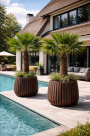 Bamboe hardhouten plantenbak rond 'Mori Sphere' Kleur: donkerbruin | Ø98 x H60 cm