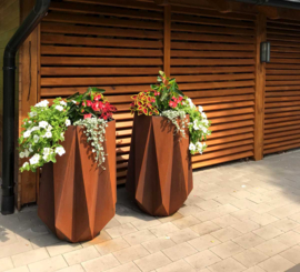 Cortenstaal design plantenbak 'Kristal' 65×65×92 cm