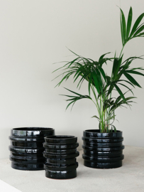 Keramiek plantenbak 'Vivian' zwart hoogglans lak  Ø50 x H40 cm