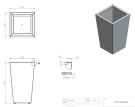 Aluminium plantenbak taps uitlopend 'Fortis' 60x60x100 cm