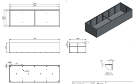 Aluminium plantenbak langwerpig`Border` 300x100x60 cm