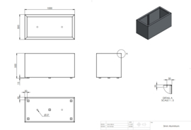 Aluminium plantenbak langwerpig `Border` 100x50x50 cm