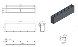 Aluminium plantenbak langwerpig`Border` 300x40x80 cm