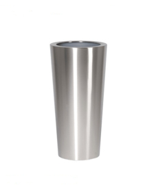 RVS plantenbak, conische vorm 'Panache Plus' op ring | brede bovenrand Ø39 x H80cm
