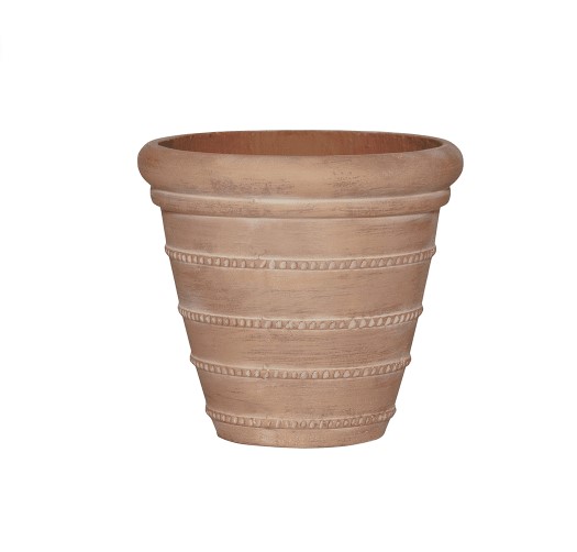 Ronde stonelook bloembak `Veridian` | Kleur Brick Orange Ø52 x H46 cm