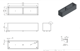 Aluminium plantenbak langwerpig 'Border' 150x40x40 cm