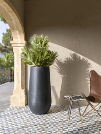 Ronde Fiberstone vaas  'Houston XL'  Ø101 x H50 cm | Kleur: Grey Stonelook