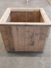 Steigerhouten plantenbak op wielen - geborsteld 60x60x50 cm