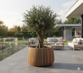 Hardhouten plantenbak rond 'Mori Sphere' Kleur: bruin | Ø98 x H60 cm