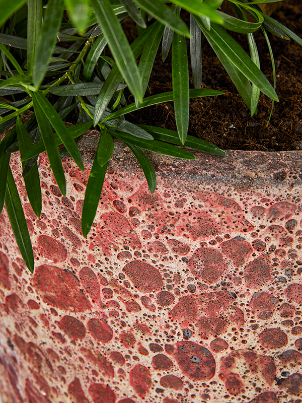 Keramiek plantenbak gemeleerd red lava Ø46 x H85 cm