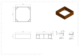 CorTenstaal plantenbak 'Premium' zonder bodem 200x200x60 cm