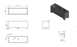 Aluminium plantenbak langwerpig 'Border op poten' 150x50x60 cm