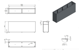 Aluminium plantenbak langwerpig 'Border' 200x40x80 cm
