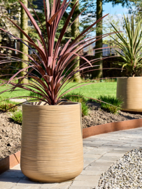 Ronde Fiberclay bloembak 'Sandflow' | kleur: Brown Beige | Ø 49 x H 55 cm