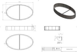 Aluminium plantenbak `Oval`zonder bodem L 280 x B 160 x H 40 cm