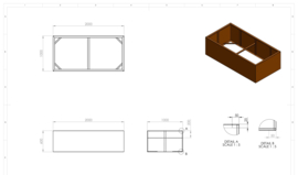 CorTenstaal plantenbak 'Premium' zonder bodem 200 x 100 x 60 cm