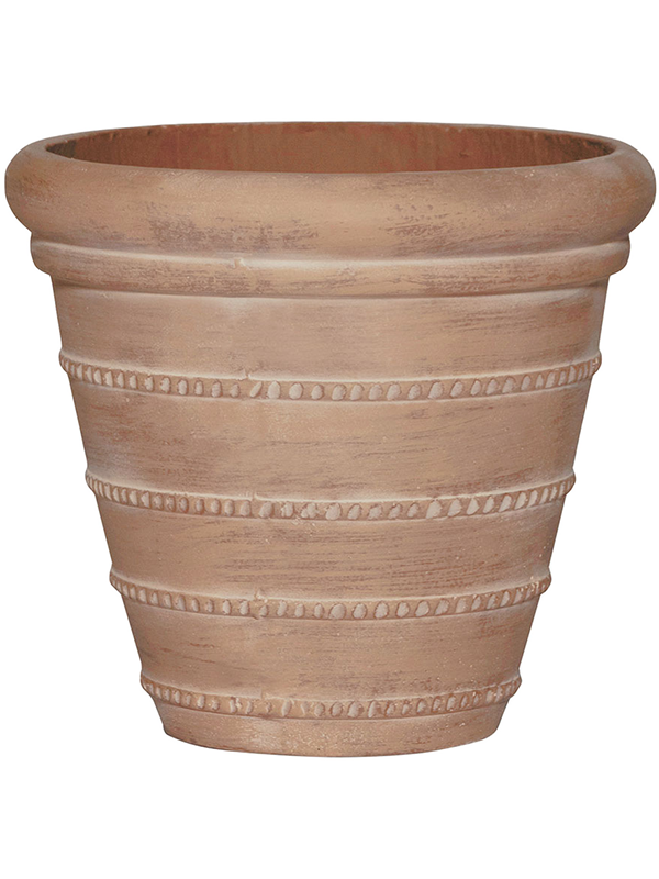 Ronde stonelook bloembak `Veridian` | Kleur Brick Orange Ø52 x H46 cm