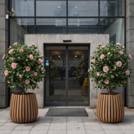 Hardhouten plantenbak rond 'Mori Sphere' Kleur: bruin | Ø60 x H60 cm