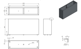 Aluminium plantenbak langwerpig 'Border' 150x40x80 cm