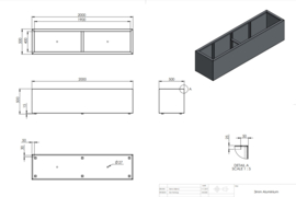 Aluminium plantenbak langwerpig `Border` 200x50x60 cm