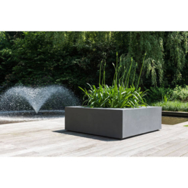 Vierkante stonelook plantenbak `Memphis` met zitrand L140 x B140 x H47.5 | Kleur: Black Stonelook