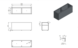 Aluminium plantenbak langwerpig `Border` 150x50x60 cm
